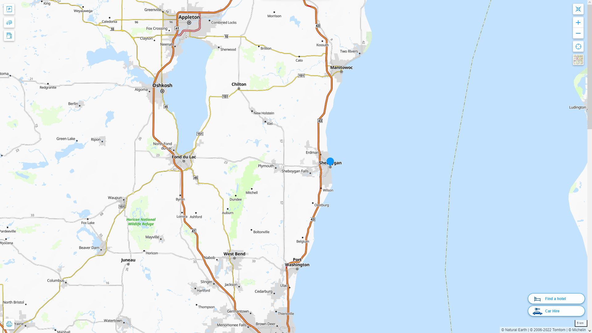 Sheboygan Wisconsin Highway and Road Map